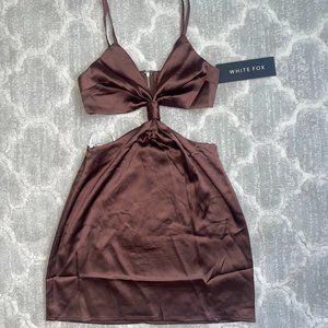 White Fox Boutique Brown Satin Cutout Mini Dress, size Small, Never Worn